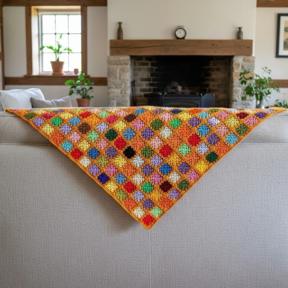 VTG Granny Square Afghan Hand Crocheted Blanket Throw Cottage Core 70 x 82